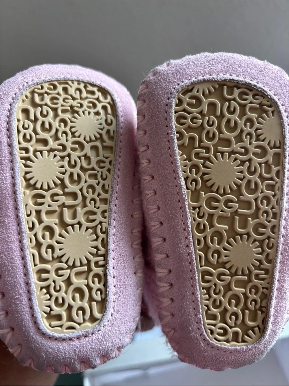 UGG Kids Light Pink Knit Bootie Slippers with Button Detail